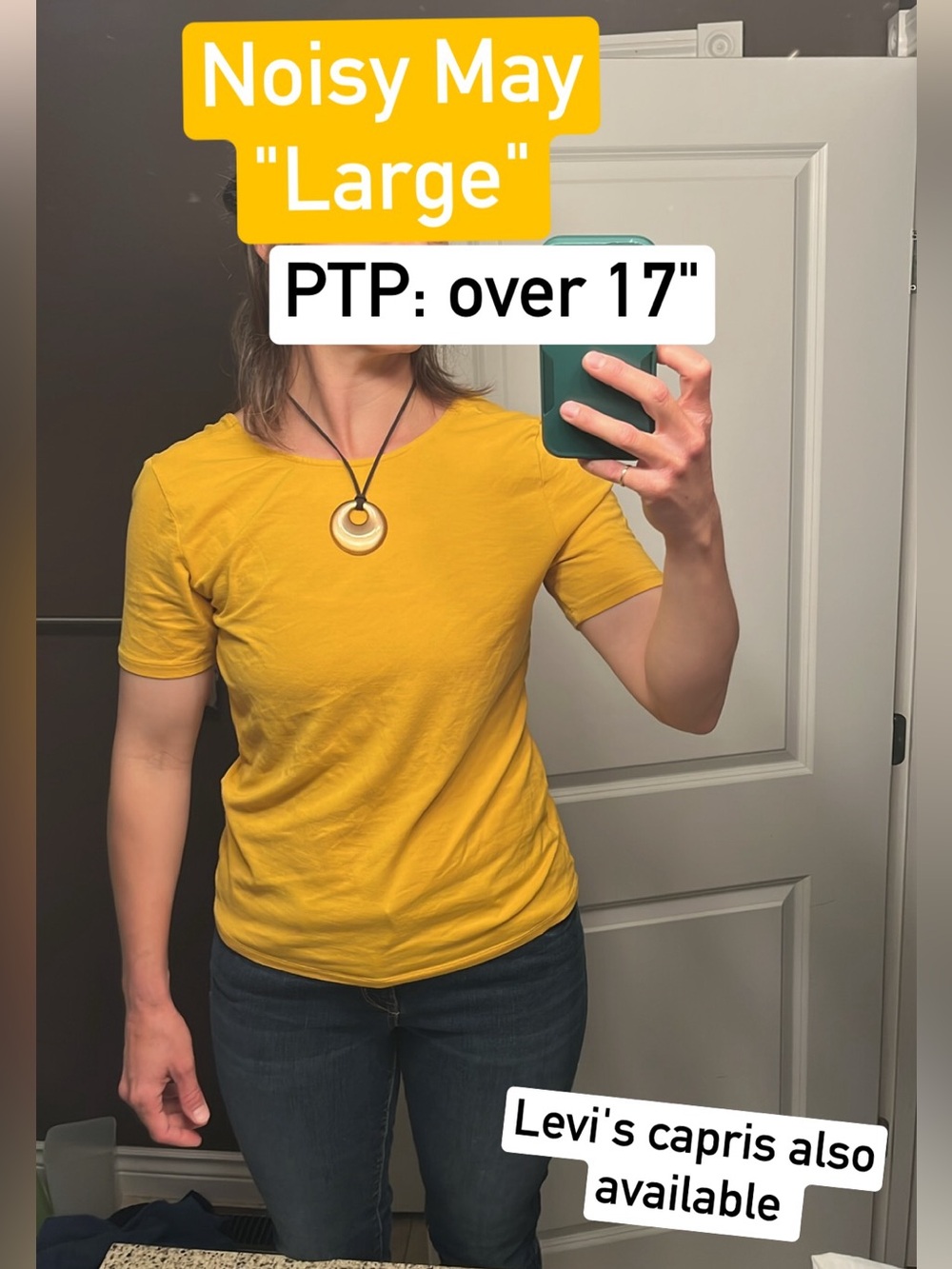 Noisy May 95% cotton Short Sleeve scoop back Tee. Mustard Yellow. PTP: over 17"